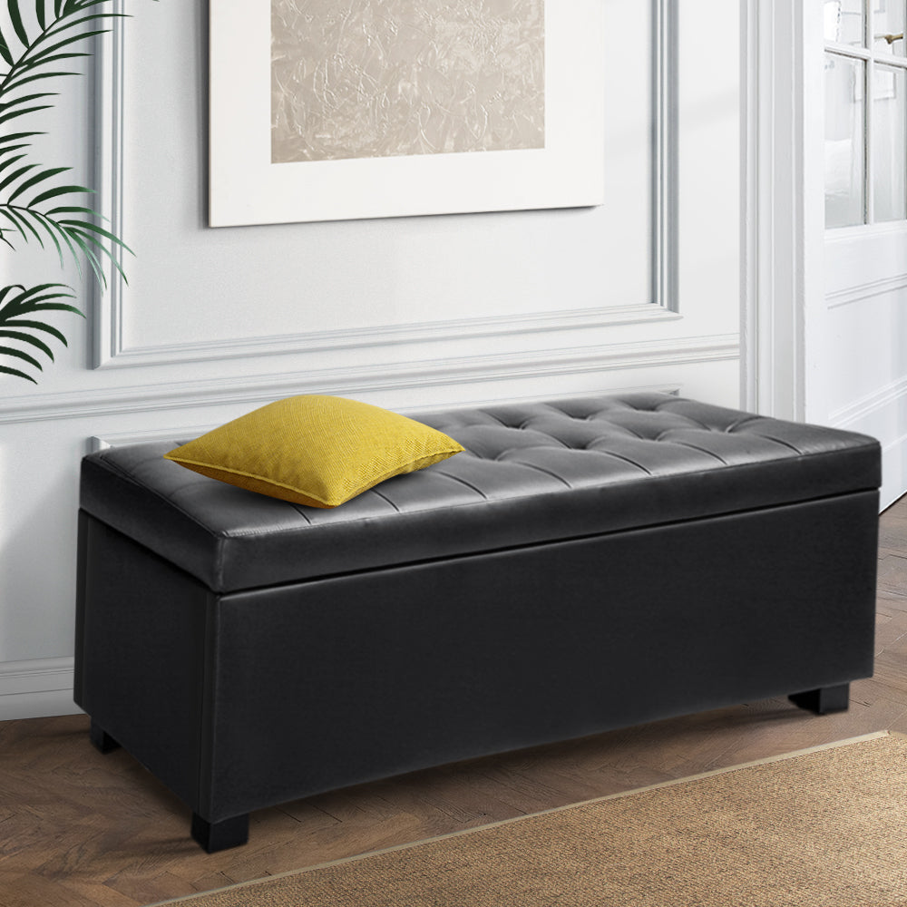 PU Leather Storage Ottoman - Black Fast shipping On sale
