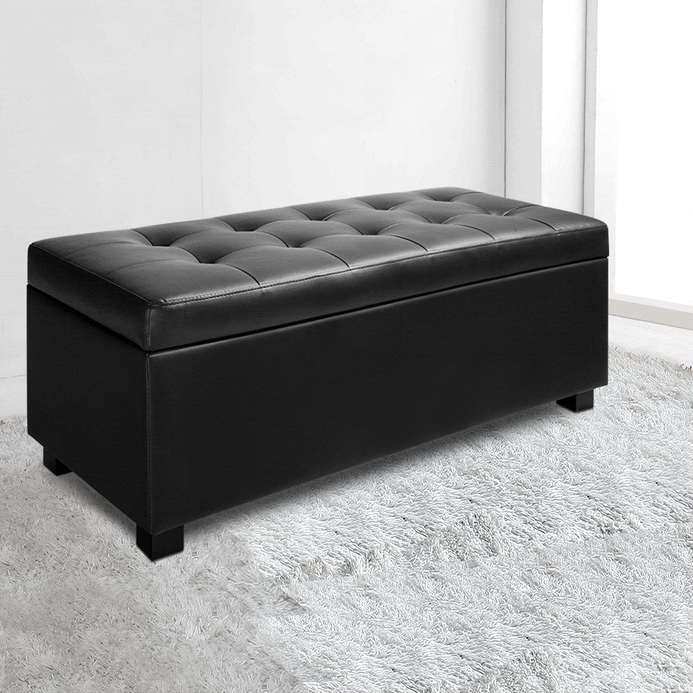 PU Leather Storage Ottoman - Black Fast shipping On sale