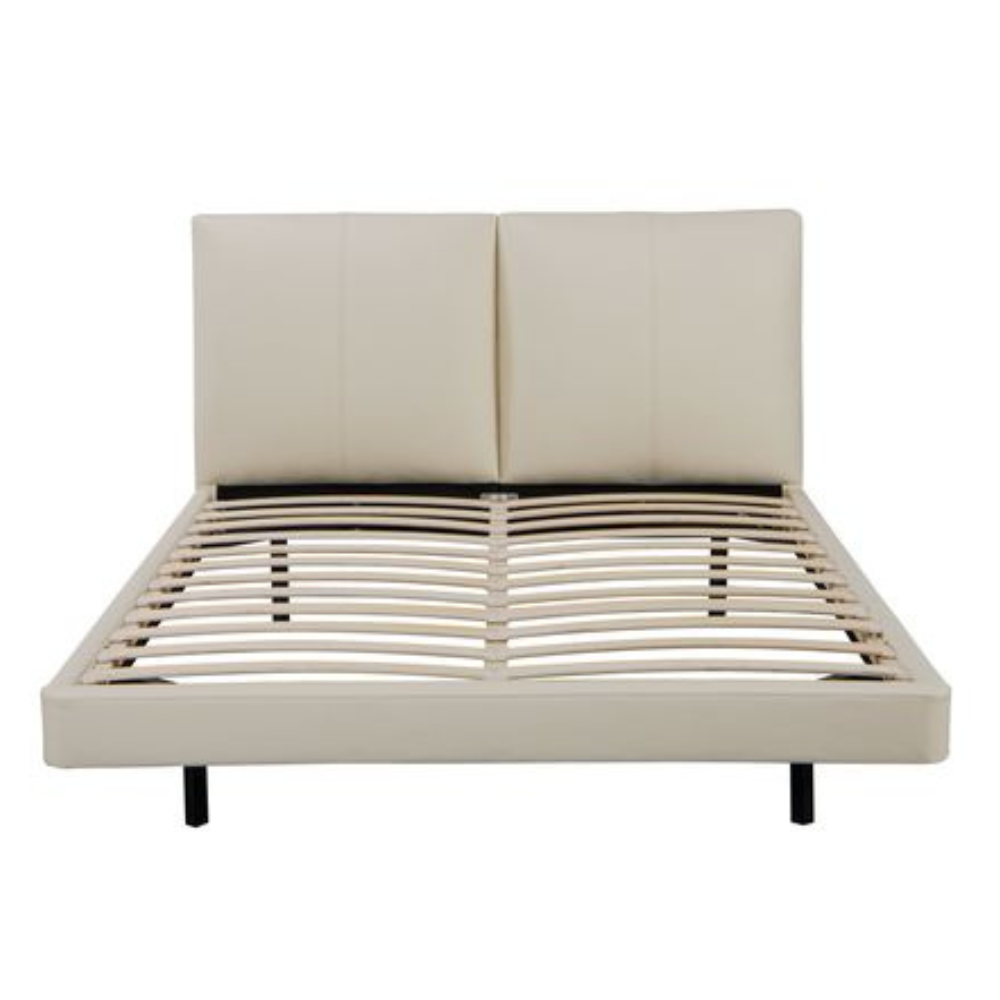 PU Leatherette Floating Bed Frame With LED Light Queen Size Beige Fast shipping On sale