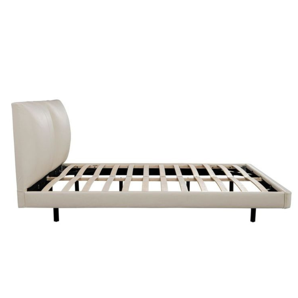 PU Leatherette Floating Bed Frame With LED Light Queen Size Beige Fast shipping On sale