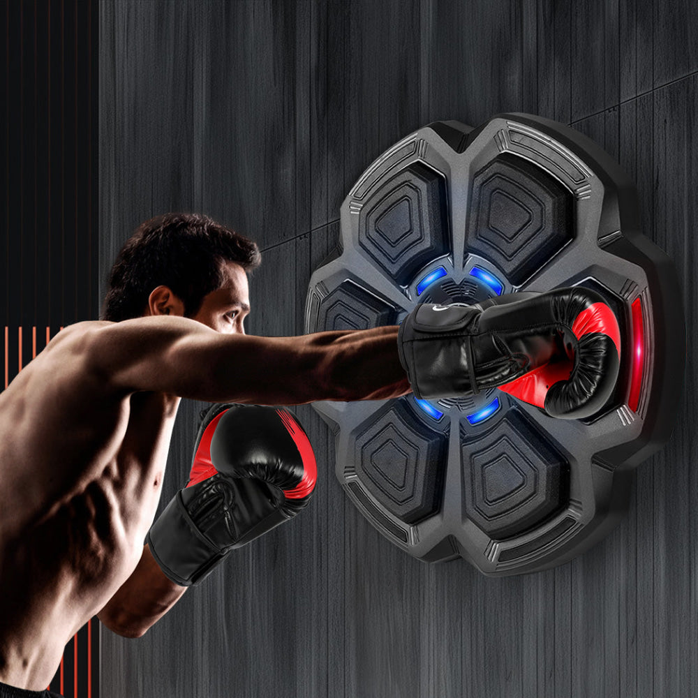 Smart Music Punching Box With 12oz Boxing Gloves – 9-Speed Modes Bluetooth Wall-Mountable Home Workout Kit (Black) Sports & Fitness Fast