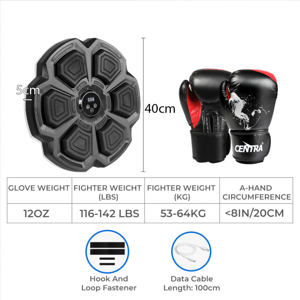 Smart Music Punching Box With 12oz Boxing Gloves – 9-Speed Modes Bluetooth Wall-Mountable Home Workout Kit (Black) Sports & Fitness Fast