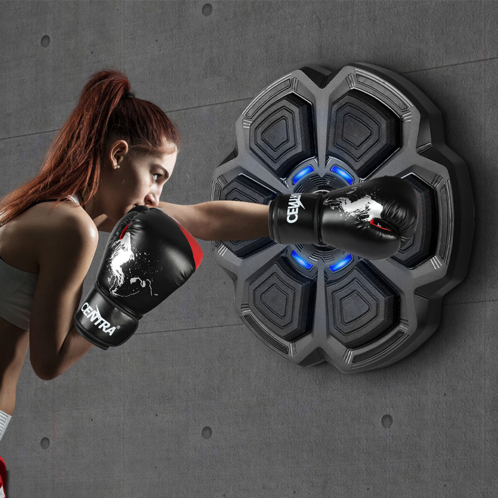 Smart Music Punching Box With 12oz Boxing Gloves – 9-Speed Modes Bluetooth Wall-Mountable Home Workout Kit (Black) Sports & Fitness Fast