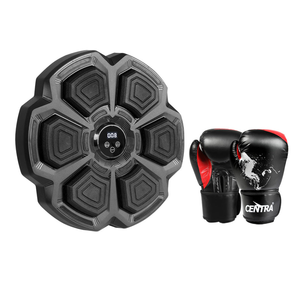 Smart Music Punching Box With 12oz Boxing Gloves – 9-Speed Modes Bluetooth Wall-Mountable Home Workout Kit (Black) Sports & Fitness Fast