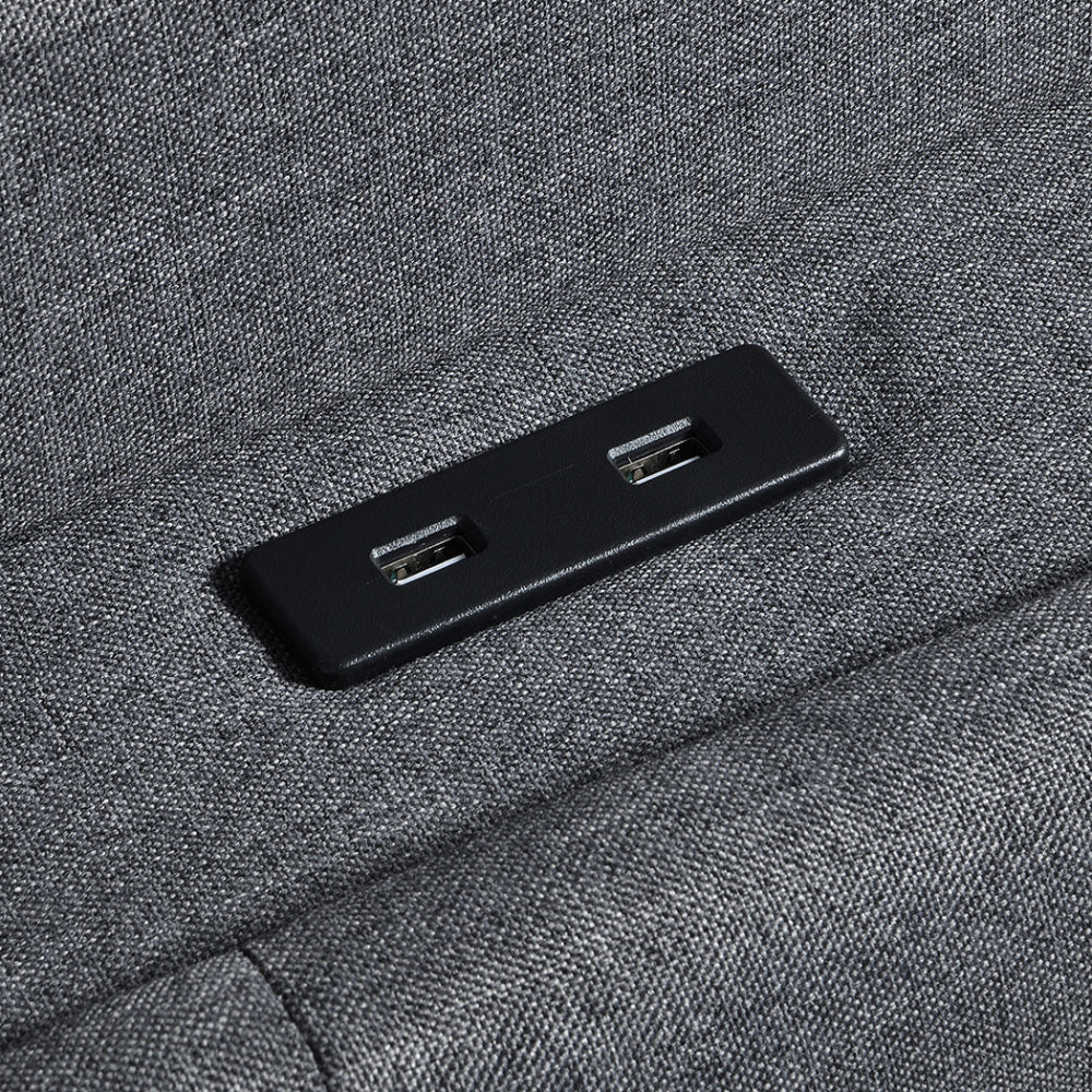 Queen Bed Frame with Gas Lift Storage LED Headboard USB Charging & Side Pocket – Grey Linen Fast shipping On sale