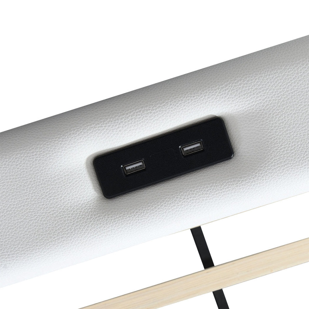 Queen Bed Frame with Adjustable LED Headboard & USB Ports (White) Fast shipping On sale