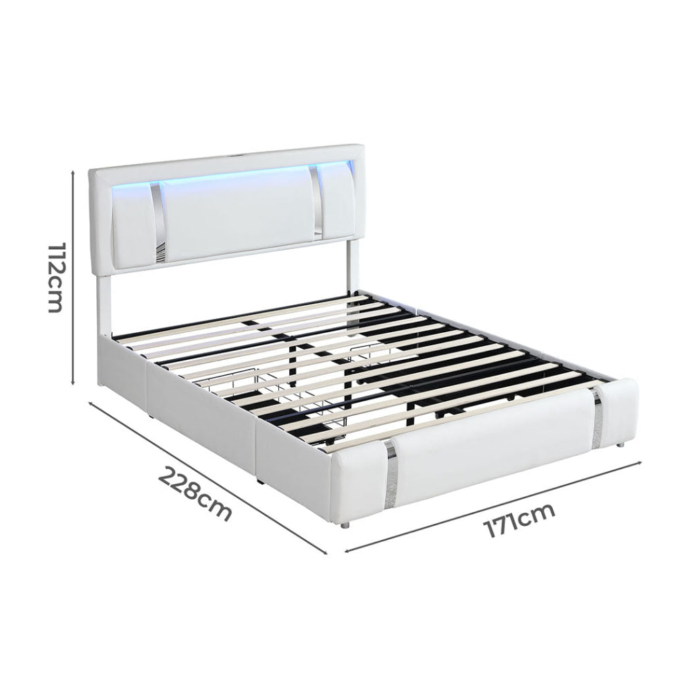 Queen Bed Frame with Adjustable LED Headboard & USB Ports (White) Fast shipping On sale