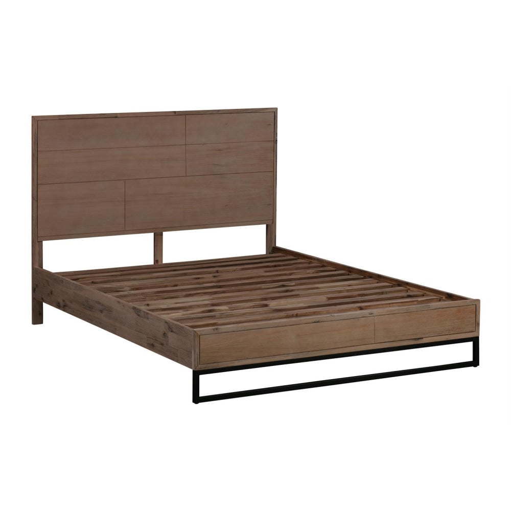 Queen size Bed Frame Solid Wood Acacia Veneered Bedroom Furniture Steel Legs Fast shipping On sale