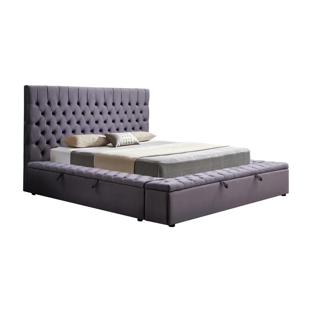 Queen Size Bedframe Velvet Upholstery Deep Grey Colour Tufted Headboard Quilting Bed Frame Fast shipping On sale