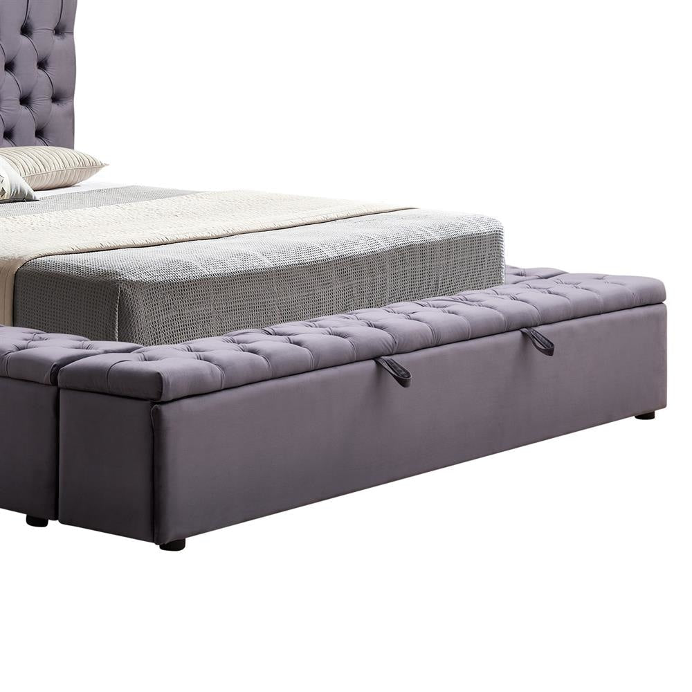 Queen Size Bedframe Velvet Upholstery Deep Grey Colour Tufted Headboard Quilting Bed Frame Fast shipping On sale