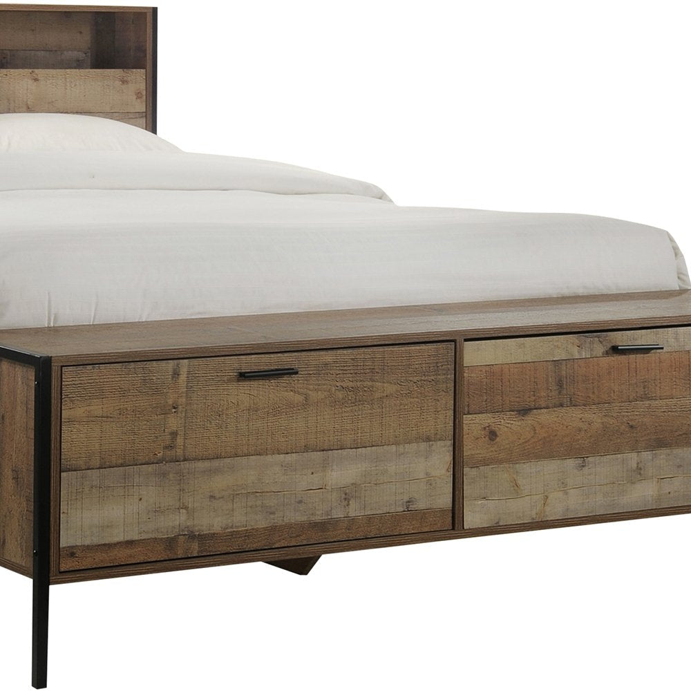 Queen Size Storage Bed Farme in Oak Colour with Particle Board Contraction and Metal Legs Frame Fast shipping On sale