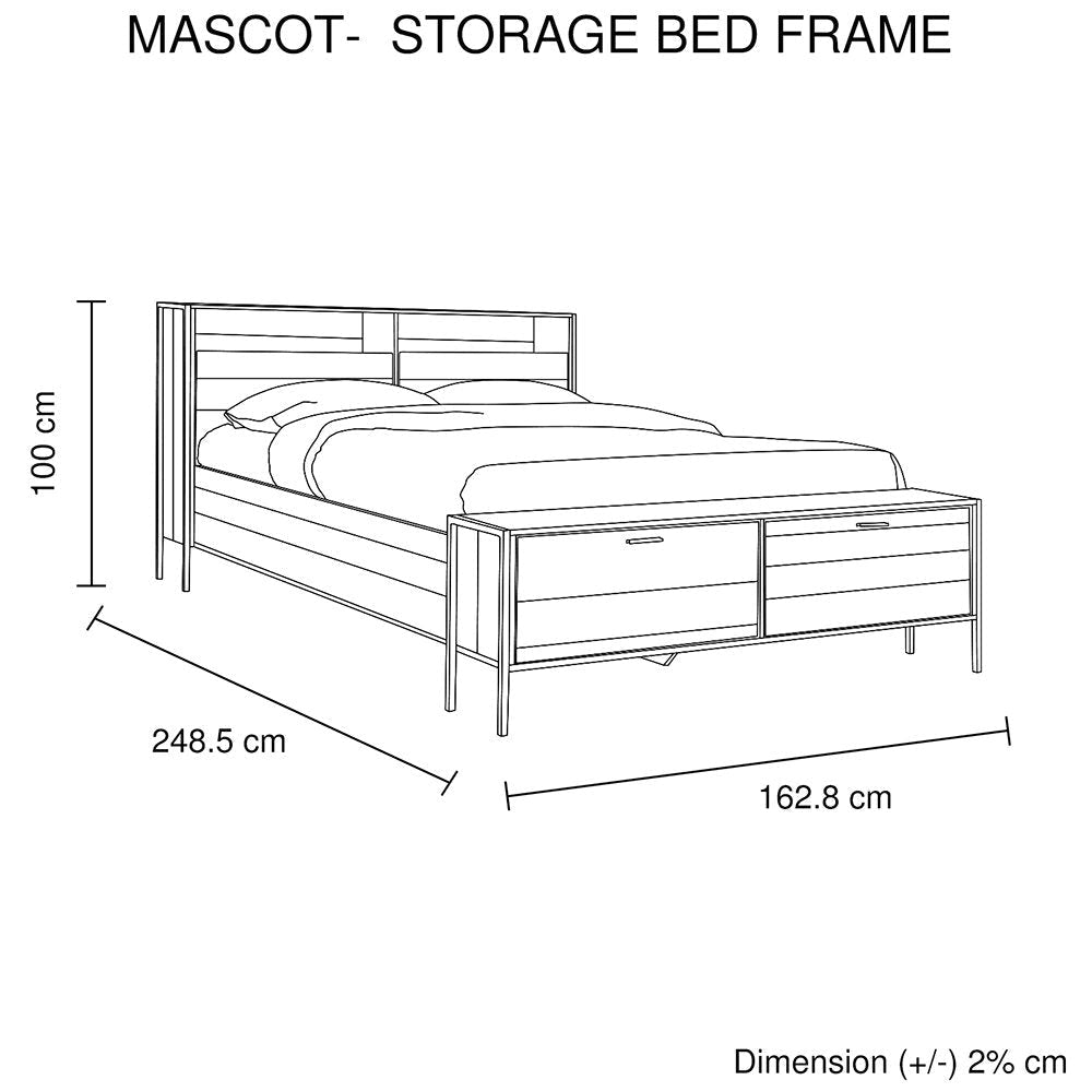 Queen Size Storage Bed Farme in Oak Colour with Particle Board Contraction and Metal Legs Frame Fast shipping On sale