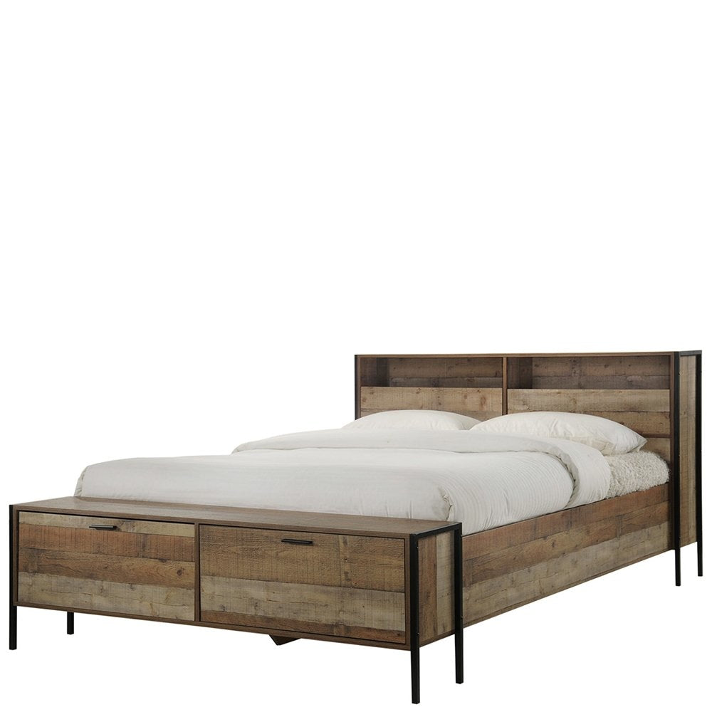 Queen Size Storage Bed Farme in Oak Colour with Particle Board Contraction and Metal Legs Frame Fast shipping On sale