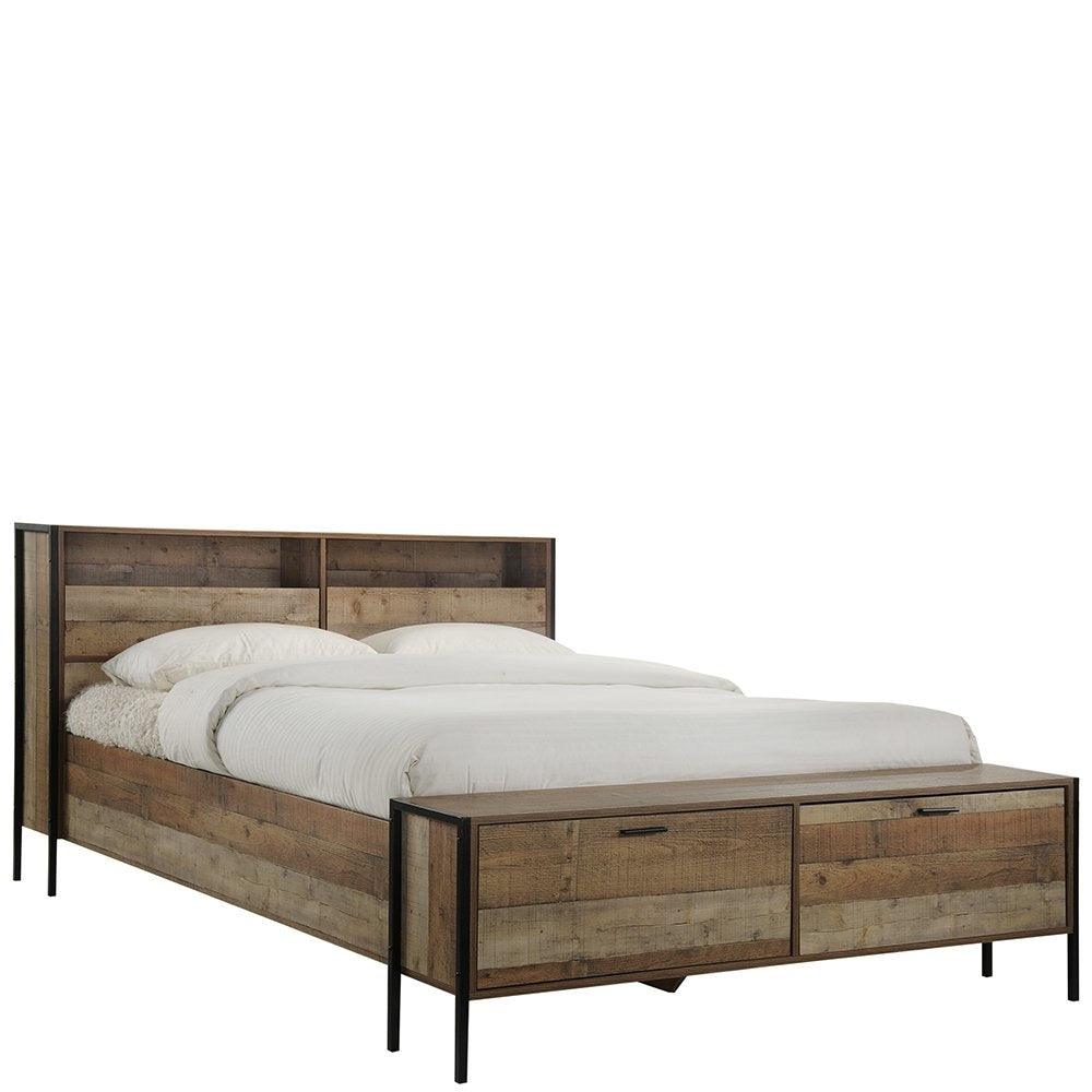 Queen Size Storage Bed Farme in Oak Colour with Particle Board Contraction and Metal Legs Frame Fast shipping On sale