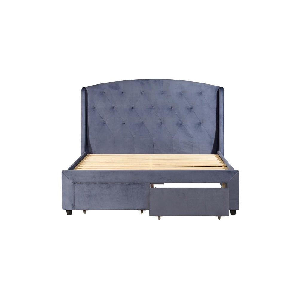 Queen Size Storage Bed Frame Upholtery Navy Blue Fabric with 2 Drawers Fast shipping On sale