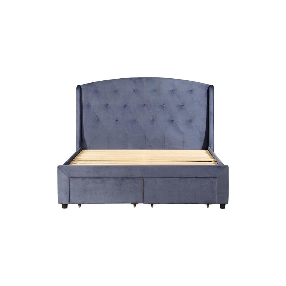 Queen Size Storage Bed Frame Upholtery Navy Blue Fabric with 2 Drawers Fast shipping On sale