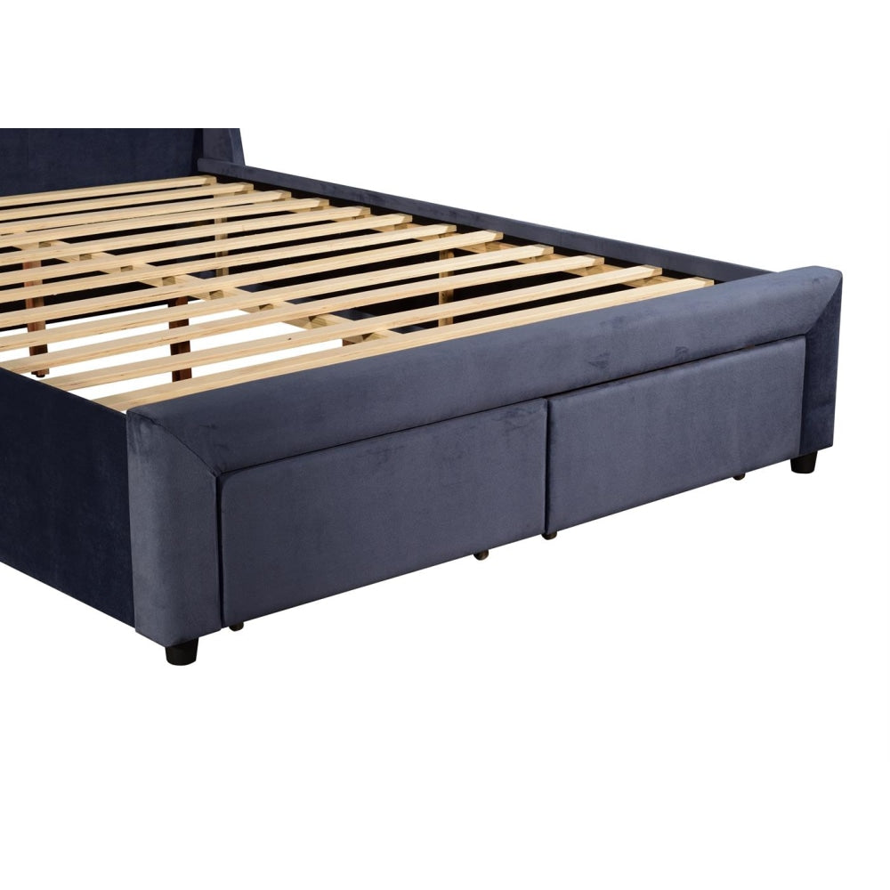 Queen Size Storage Bed Frame Upholtery Navy Blue Fabric with 2 Drawers Fast shipping On sale