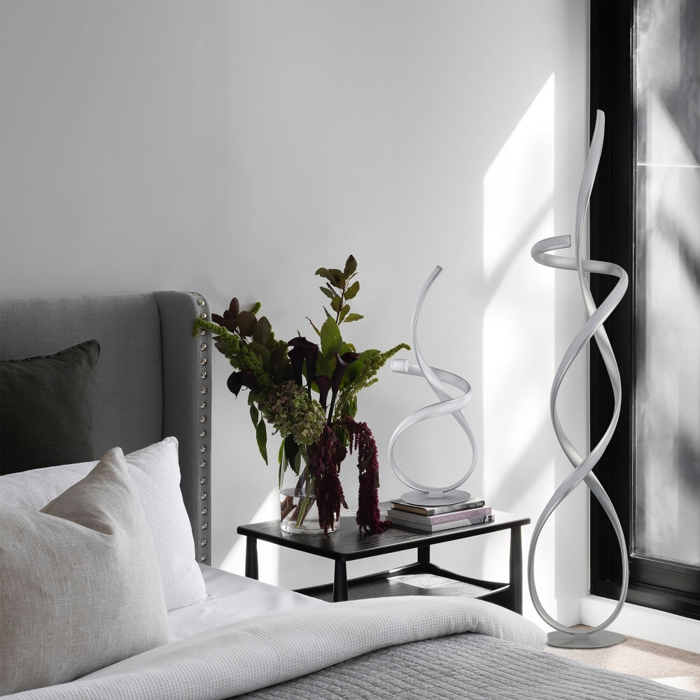 Ramona LED Light Spiral Floor Lamp Curvy Reading Bedside - Silver Fast shipping On sale