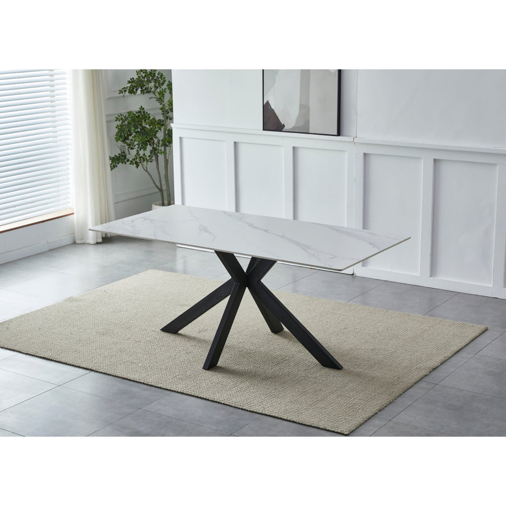 Randell Ceramic Marble Look Rectangle Kitchen Dining Table 180cm - Snow White Fast shipping On sale
