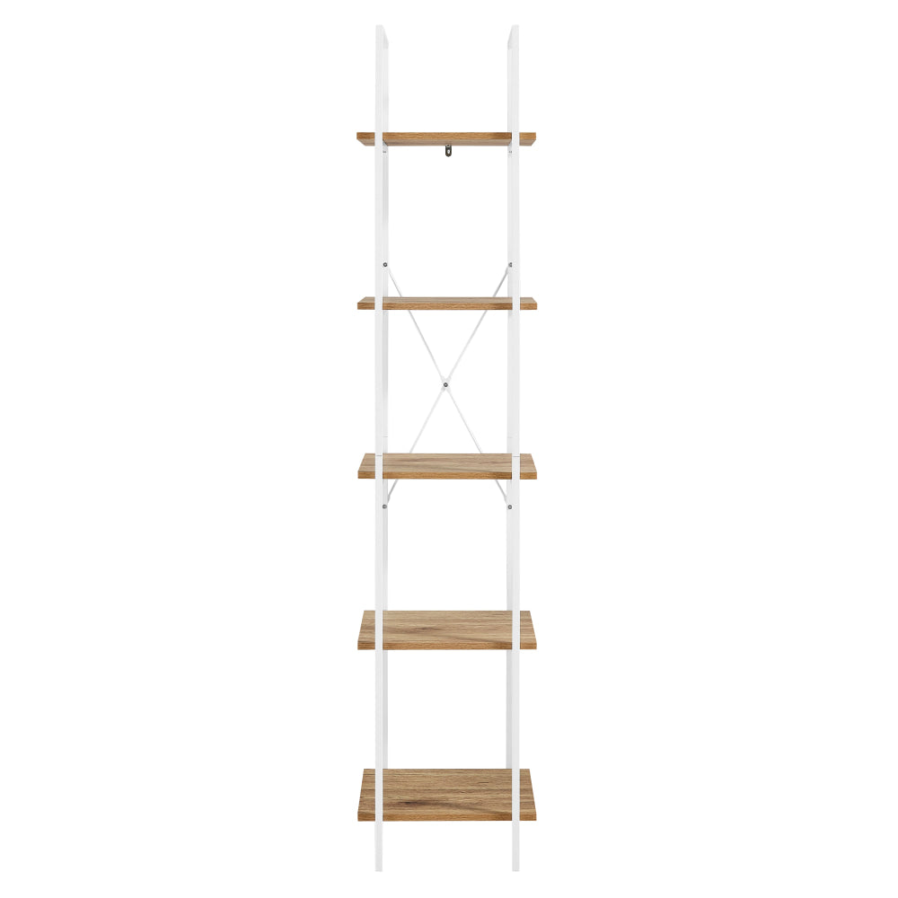 Randy 5-Tier Narrow Bookcase Display Shelf - Oak/White Fast shipping On sale