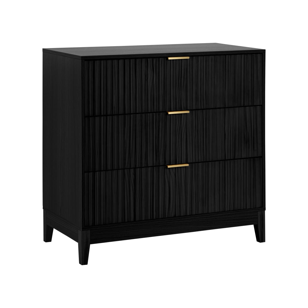 Raul Fluted 3-Drawer Lowboy Storage Cabinet – Black Chest with Gold Handles Solid Pine Accents Of Drawers Fast shipping On sale