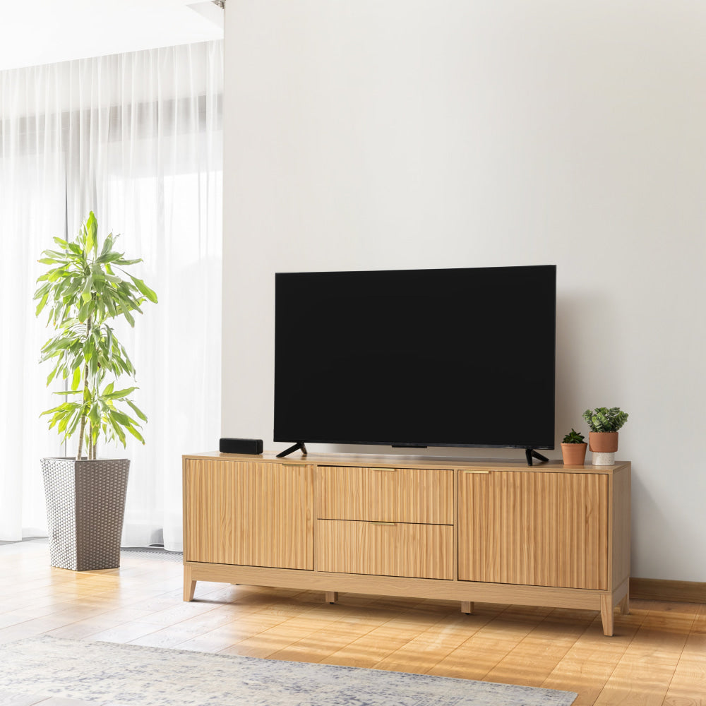 Raul Wooden Lowline TV Stand Entertainment Unit 180cm 2-Doors 2-Drawers Oak Fast shipping On sale