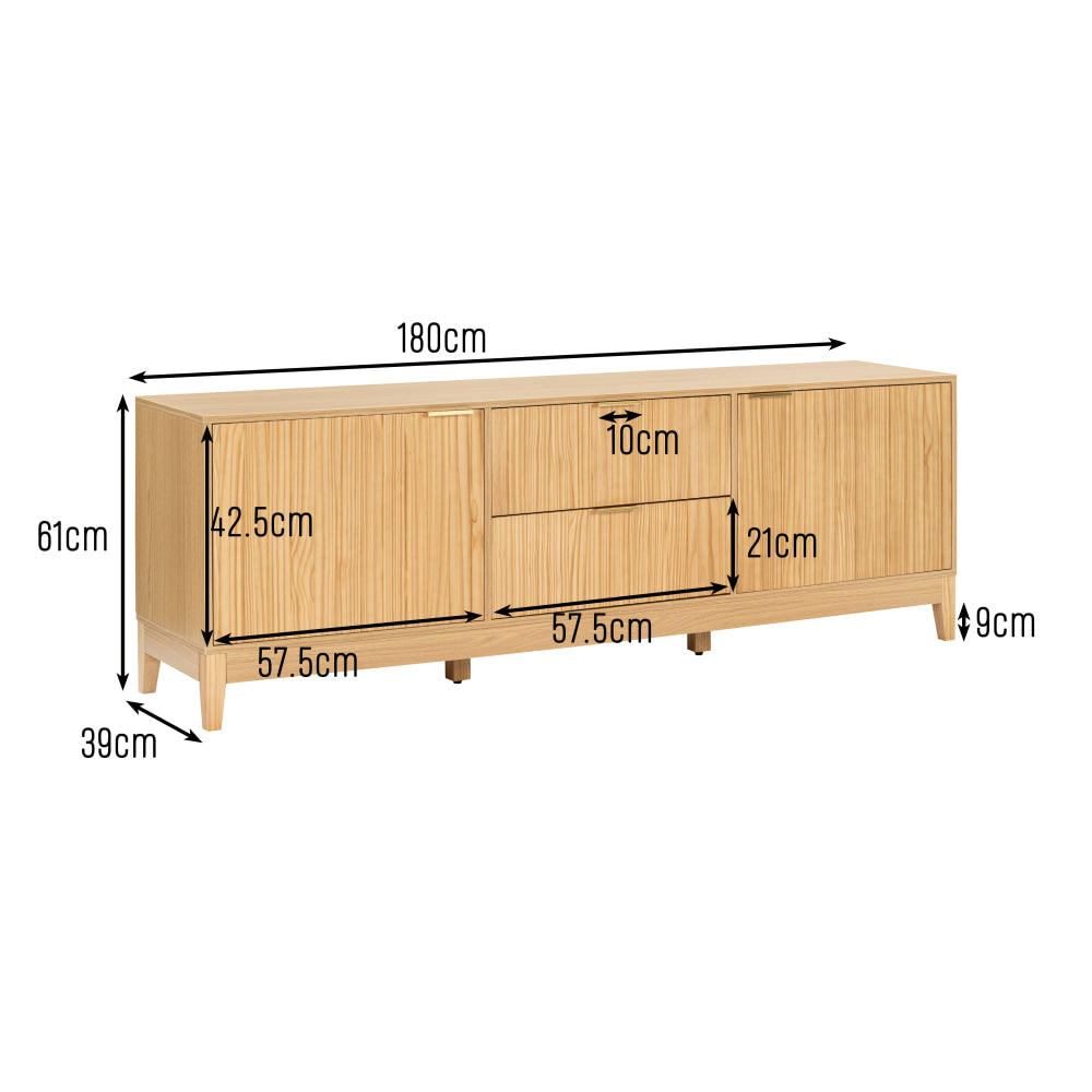 Raul Wooden Lowline TV Stand Entertainment Unit 180cm 2-Doors 2-Drawers Oak Fast shipping On sale