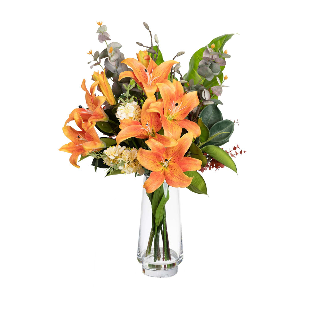 Real Touch Orange Lily 80cm Artificial Faux Plant Flower Decorative Mixed Arrngement In Vase Fast shipping On sale
