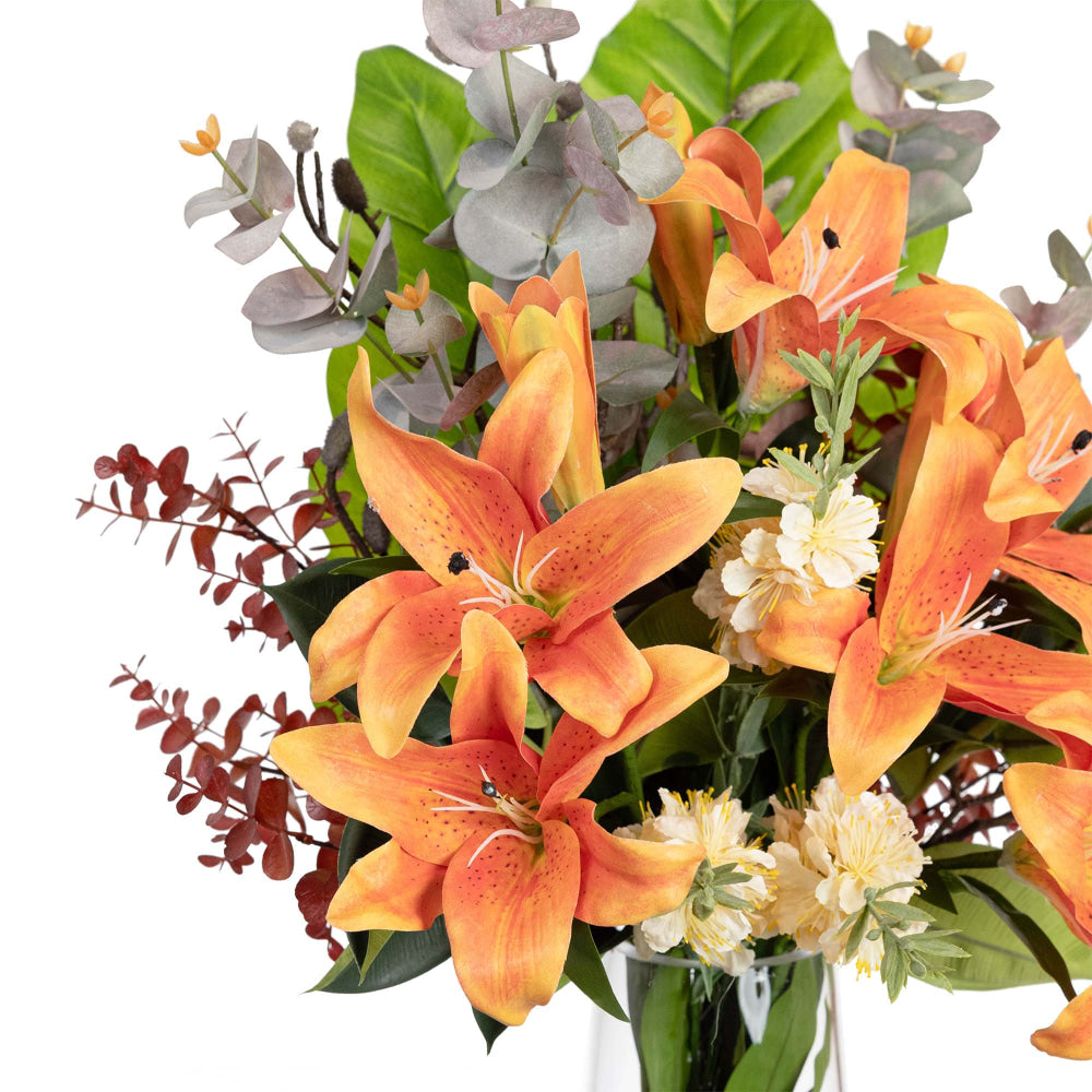 Real Touch Orange Lily 80cm Artificial Faux Plant Flower Decorative Mixed Arrngement In Vase Fast shipping On sale