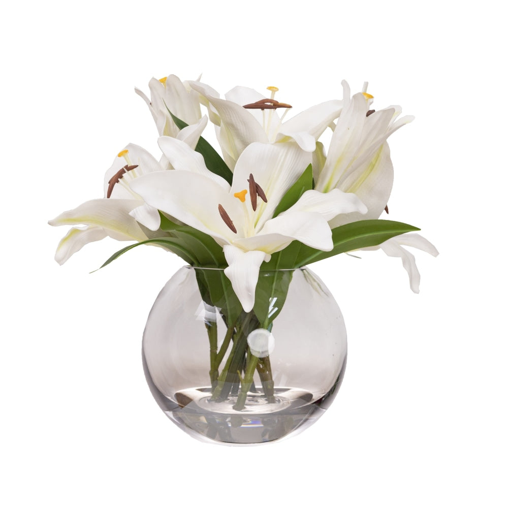Real Touch White Lily 33cm Artificial Faux Plant Flower Decorative In Fishbowl Vase Fast shipping On sale
