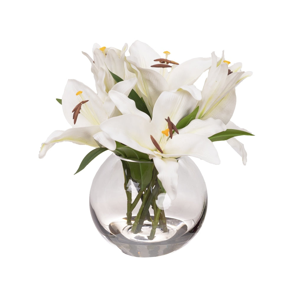 Real Touch White Lily 33cm Artificial Faux Plant Flower Decorative In Fishbowl Vase Fast shipping On sale