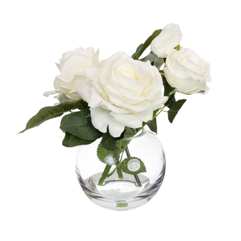 Real Touch White Rose 21cm Artificial Plant Flower Arrangement Decorative In Fishbowl Vase Fast shipping On sale