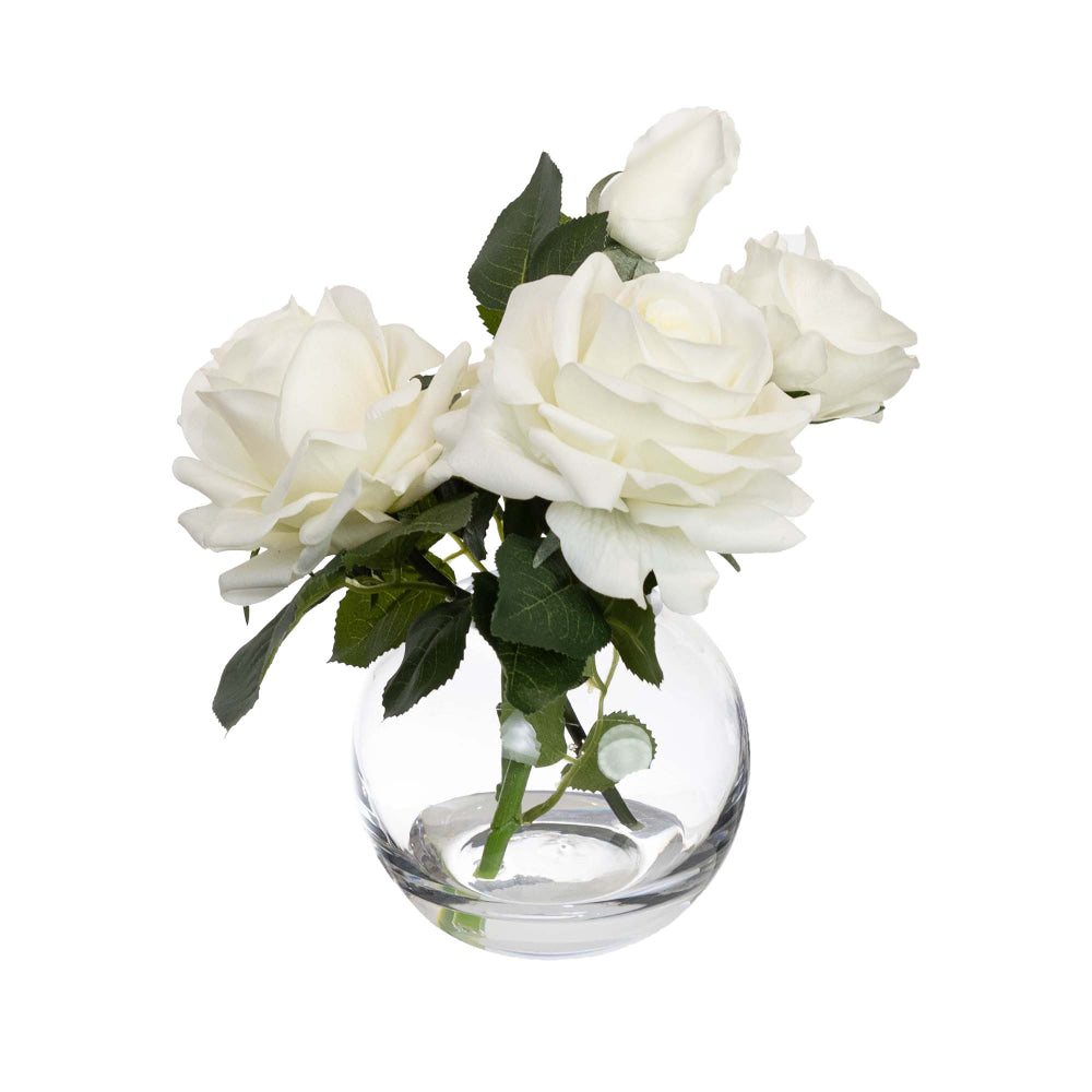 Real Touch White Rose 21cm Artificial Plant Flower Arrangement Decorative In Fishbowl Vase Fast shipping On sale