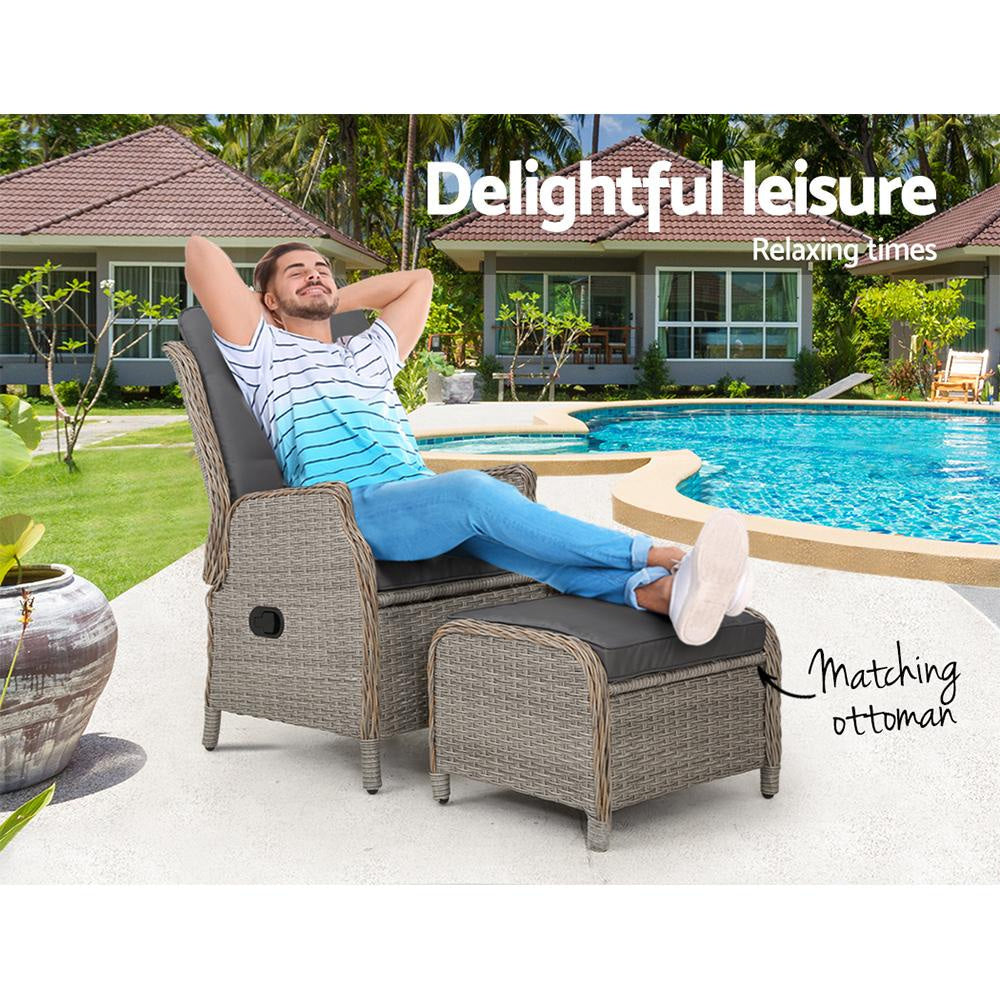 Recliner Chair Sun lounge Outdoor Setting Patio Furniture Wicker Sofa Fast shipping On sale