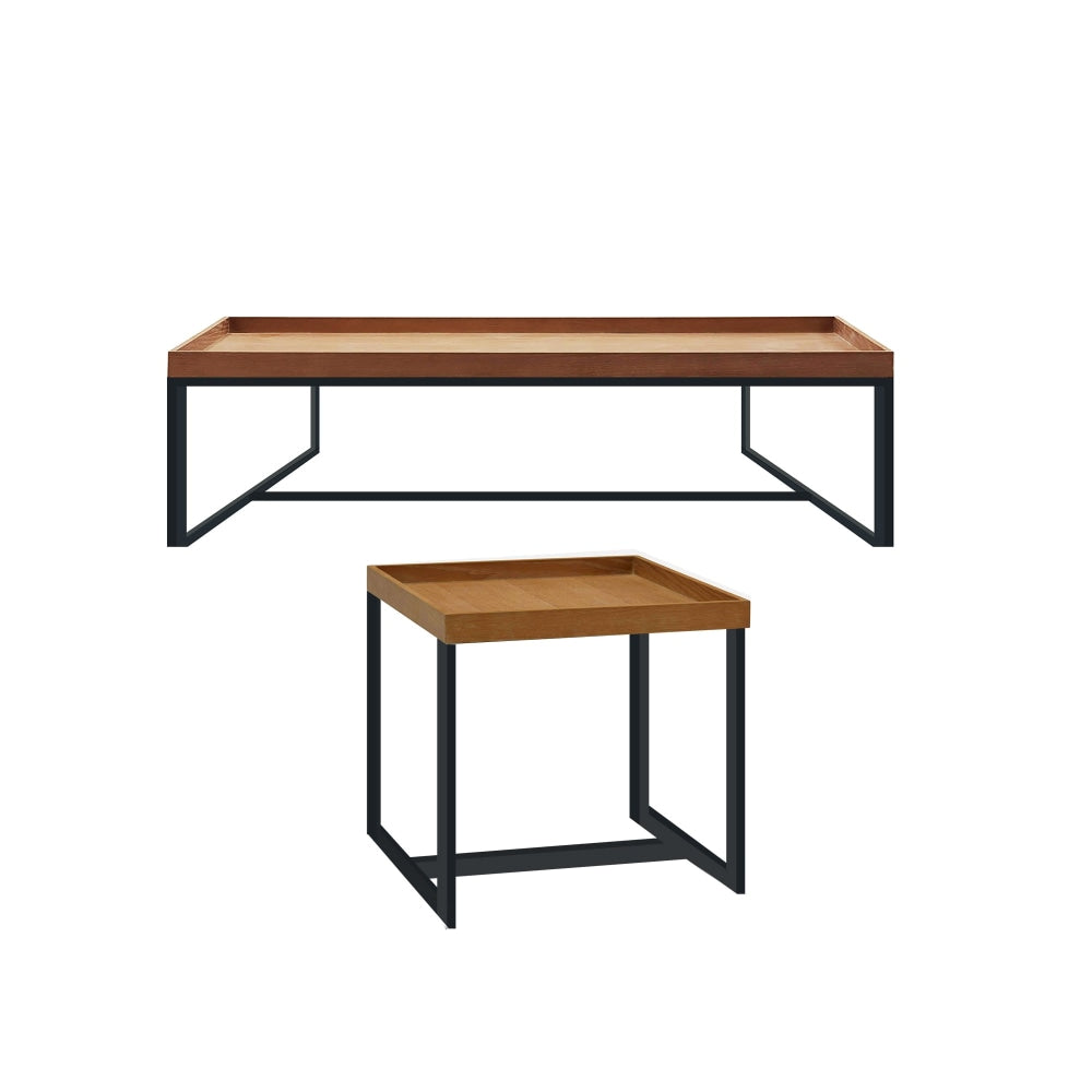 Regent Coffee & Lamp Side Table Set Black Powdercoated Metal Legs - Oak Veneer Fast shipping On sale