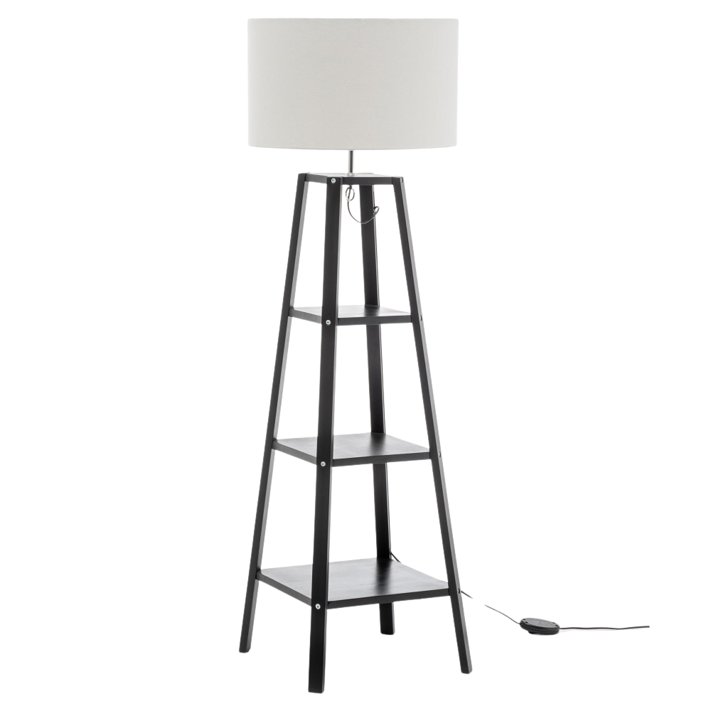 Ren Rubberwood Floor Lamp W/ 3 Square Shelves Linen Shade - Off White/Matte Black Fast shipping On sale
