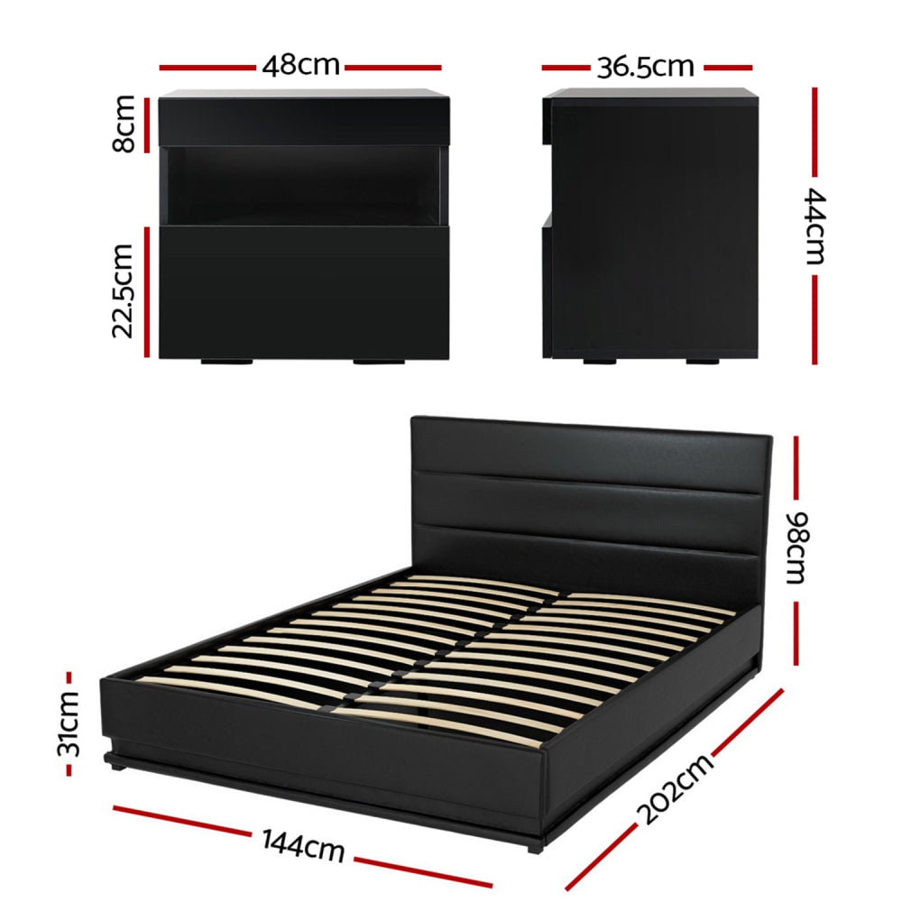 RGB LED Double Bed Frame with Beside Table Set 16 Colour Mood Lighting Fast shipping On sale