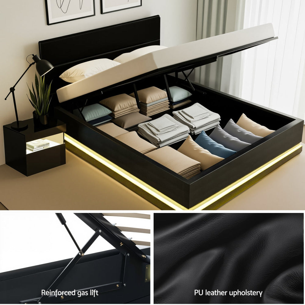 RGB LED Double Bed Frame with Beside Table Set 16 Colour Mood Lighting Fast shipping On sale