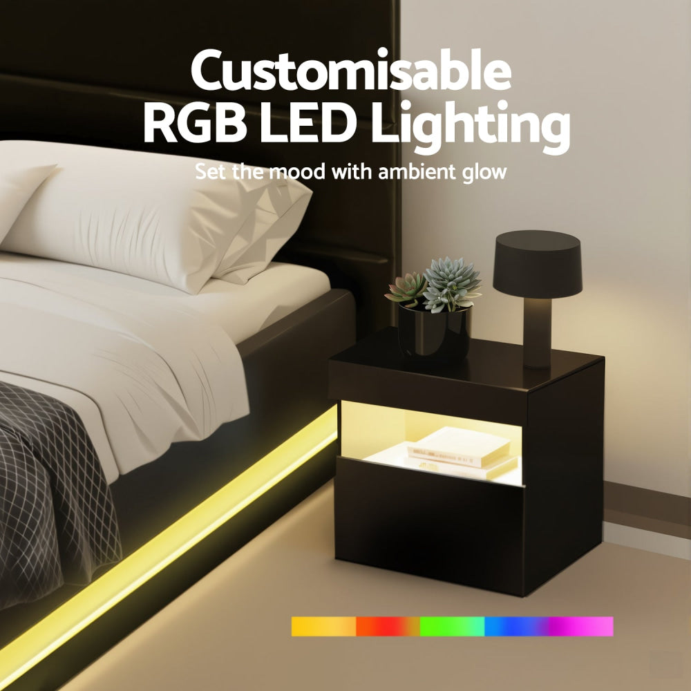 RGB LED Double Bed Frame with Beside Table Set 16 Colour Mood Lighting Fast shipping On sale
