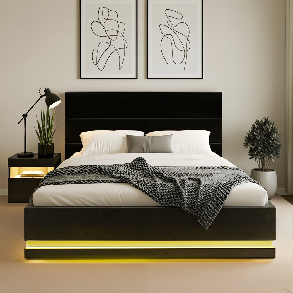 RGB LED Double Bed Frame with Beside Table Set 16 Colour Mood Lighting Fast shipping On sale