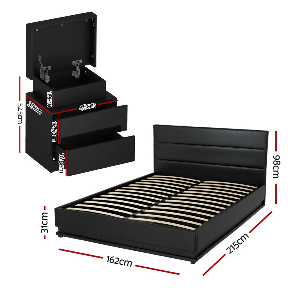 RGB LED Queen Bed Frame with 2 Beside Tables Set 16 Colour Mood Lighting Fast shipping On sale