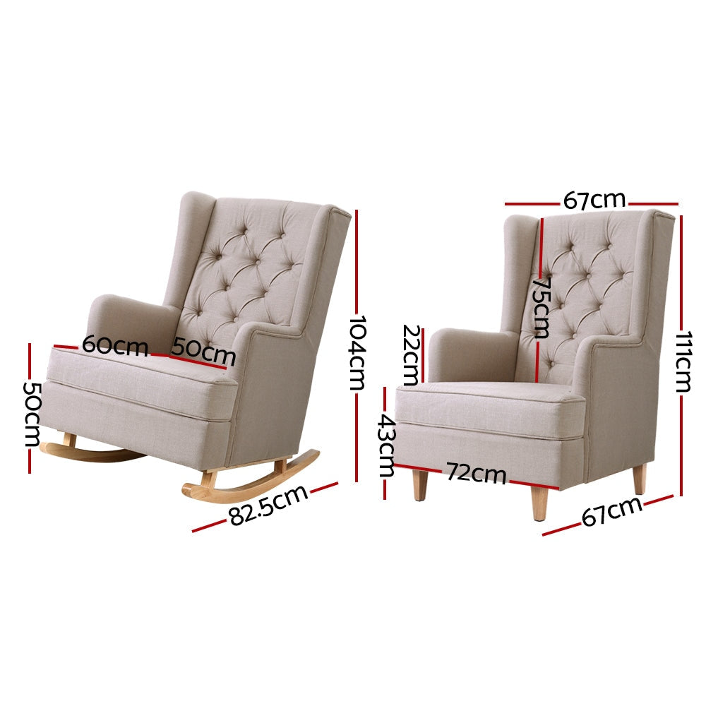 Rocking Armchair Feedining Chair Fabric Armchairs Lounge Recliner Beige Fast shipping On sale