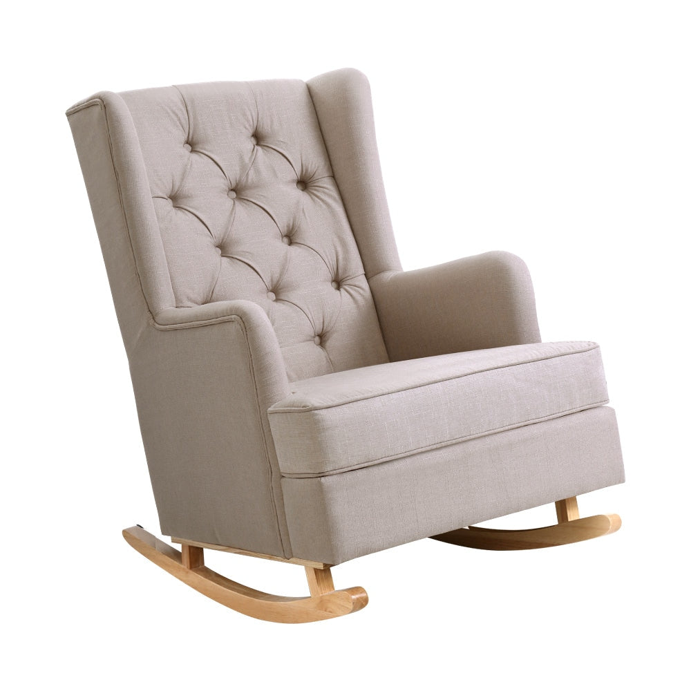 Rocking Armchair Feedining Chair Fabric Armchairs Lounge Recliner Beige Fast shipping On sale