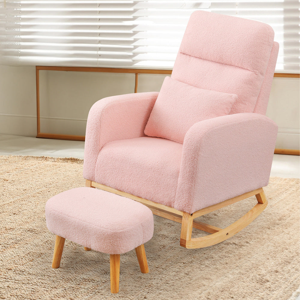 Plush Sherpa Fleece Side Pocket & Solid Wood Base – Nursery Living Room Comfort (Pink) Fast shipping On sale