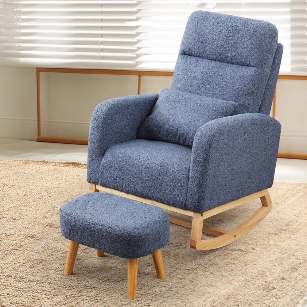 Sherpa Upholstery Wooden Frame (Navy) Fast shipping On sale