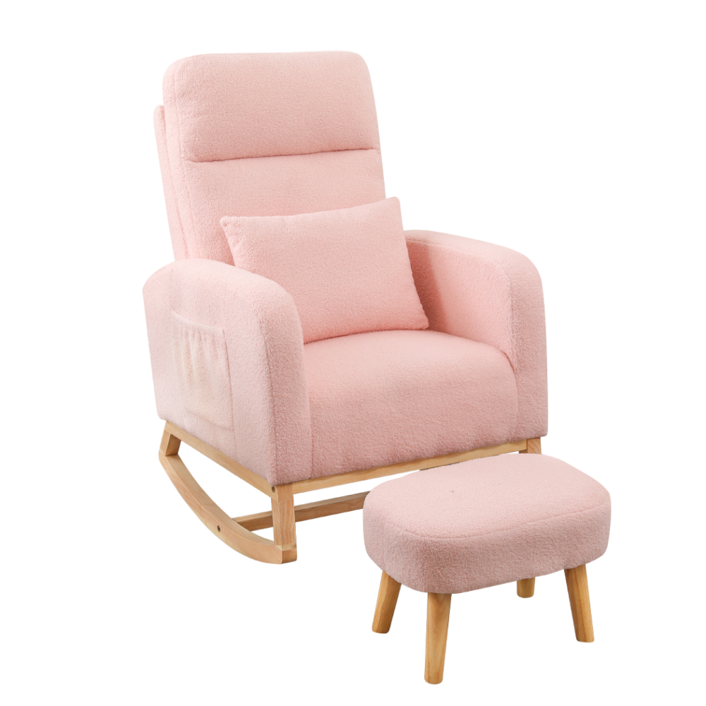 Plush Sherpa Fleece Side Pocket & Solid Wood Base – Nursery Living Room Comfort (Pink) Fast shipping On sale