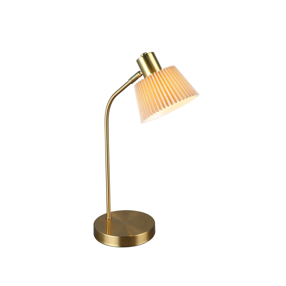 Roderick Moden Elegant Metal Base Fabric Shade Desk Table Light Lamp Brass/Khaki Fast shipping On sale