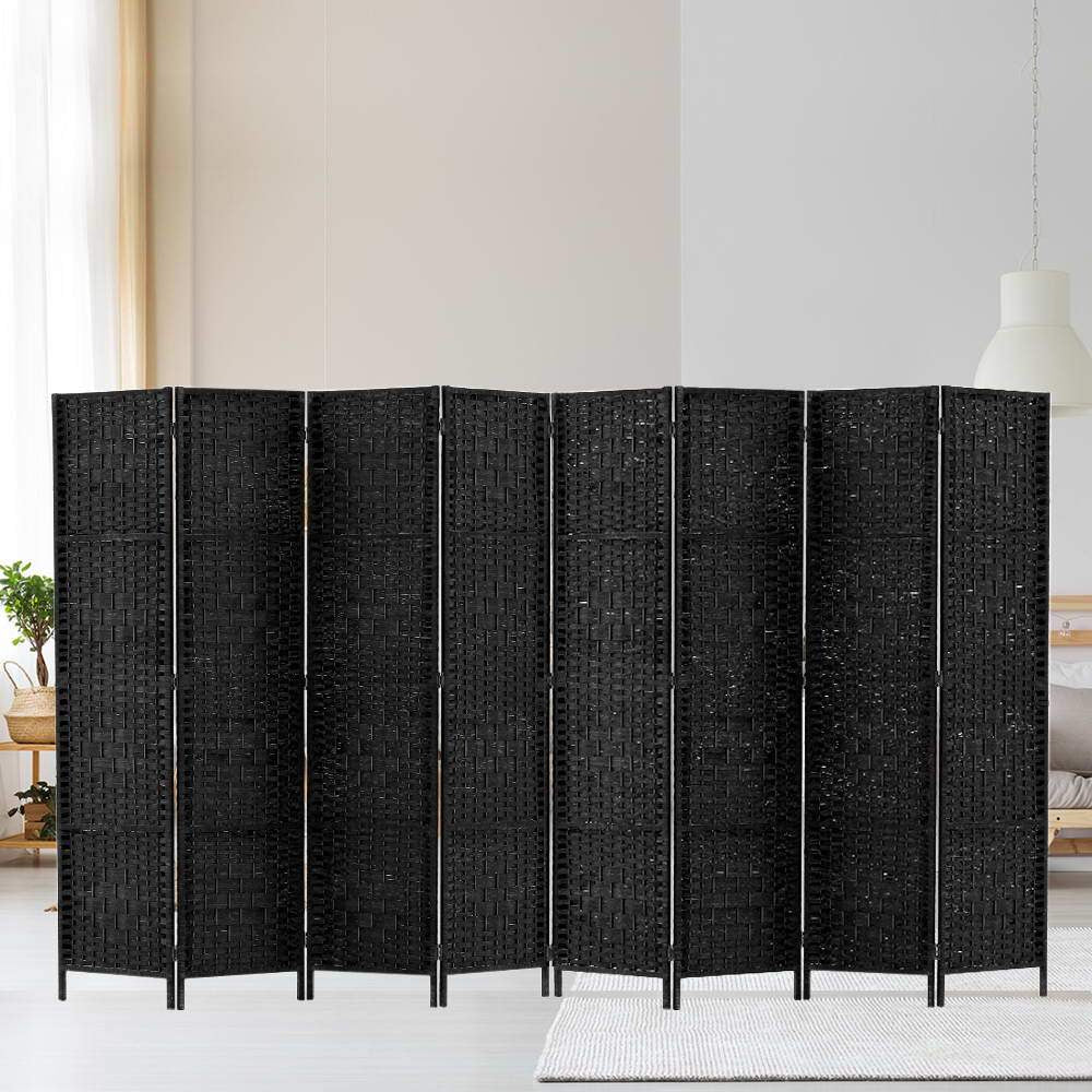 Room Divider 8 Panel Dividers Privacy Screen Rattan Wooden Stand Black Fast shipping On sale