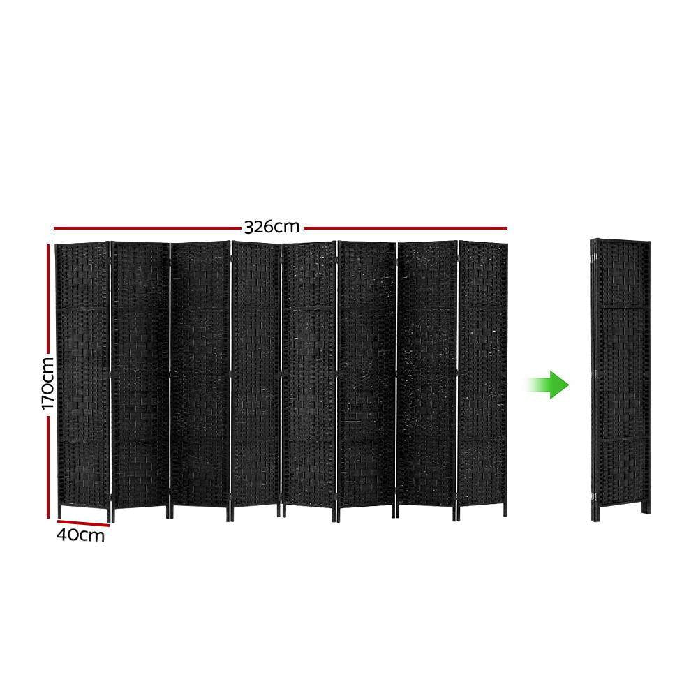 Room Divider 8 Panel Dividers Privacy Screen Rattan Wooden Stand Black Fast shipping On sale