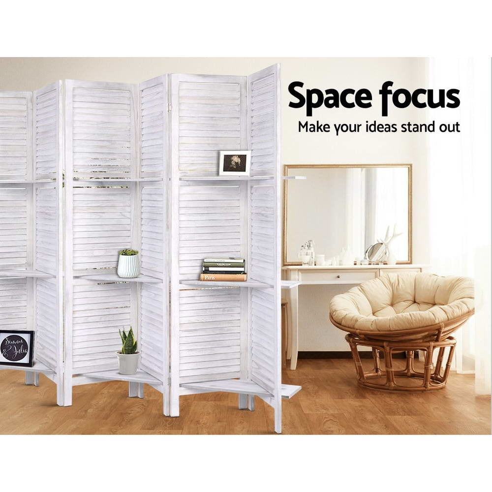 Room Divider Screen 8 Panel Privacy Foldable Dividers Timber Stand Shelf Fast shipping On sale